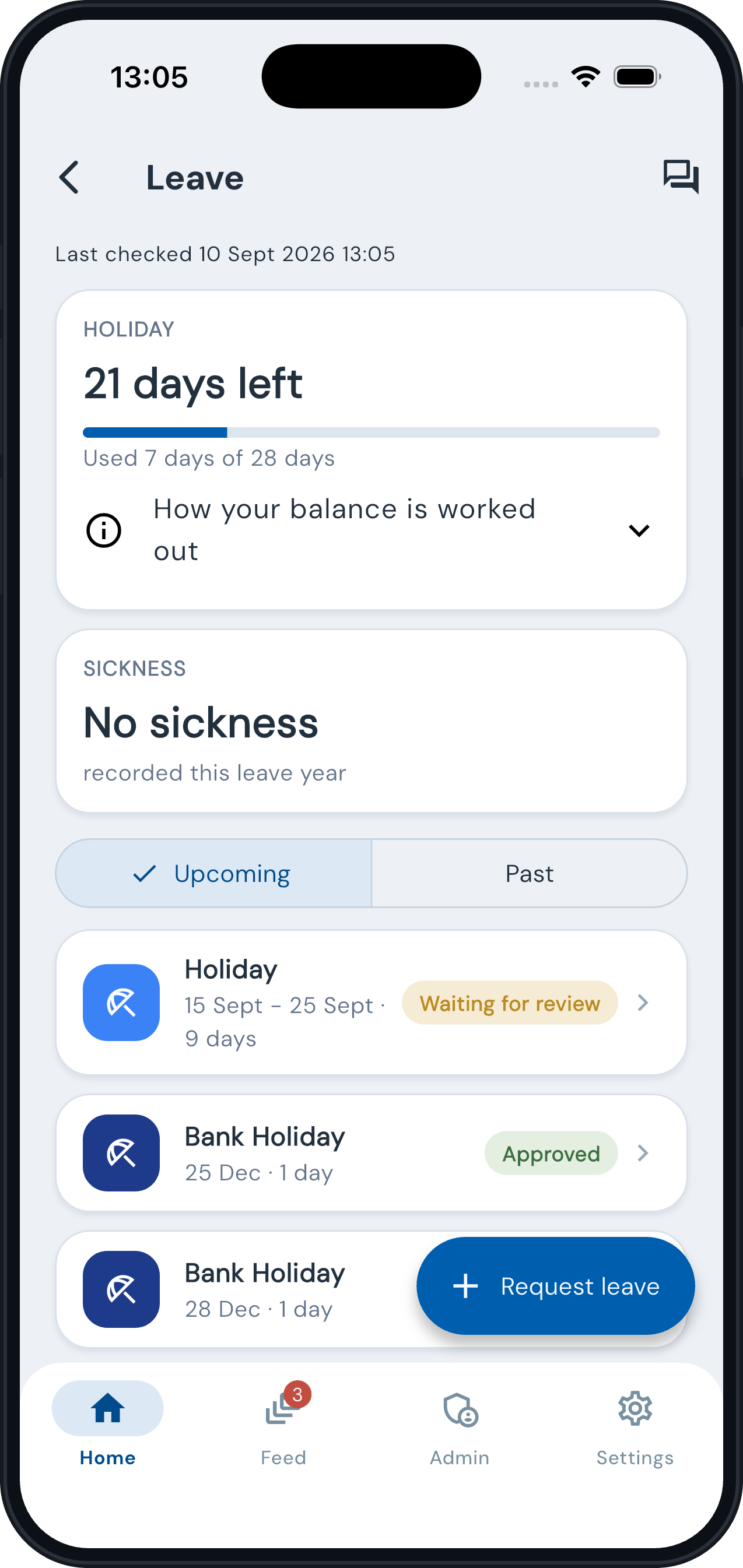 timeware® ESS leave: balance and upcoming requests