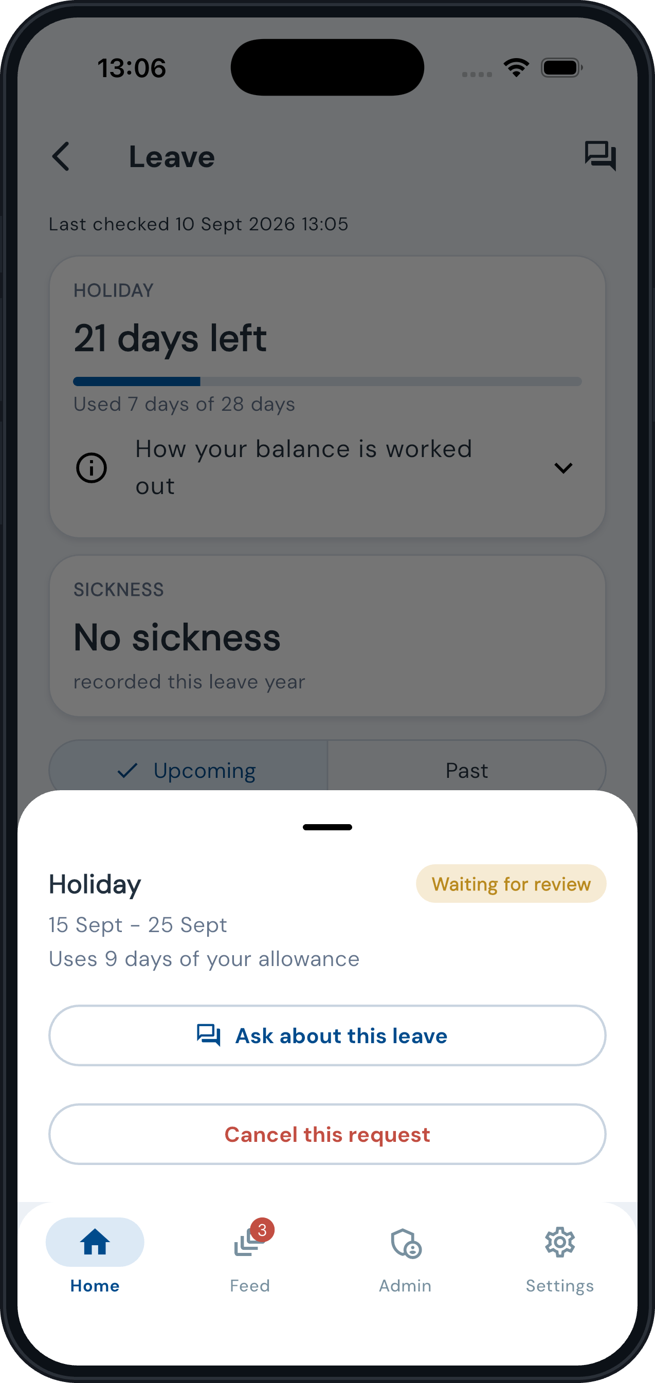 timeware® ESS: ask about this leave from the leave entry